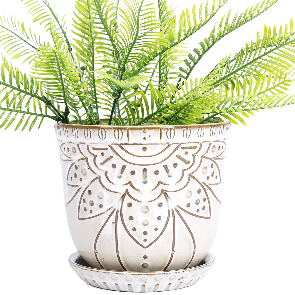 VanEnjoy round planter with Bohemian engraving for stylish indoor display.