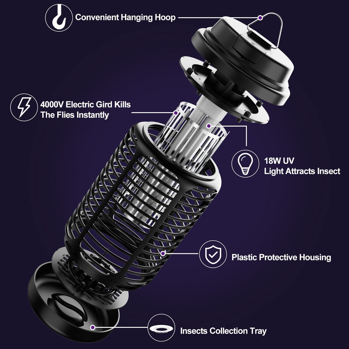 VANELC Bug Zapper easy-clean tray and brush simplify maintenance