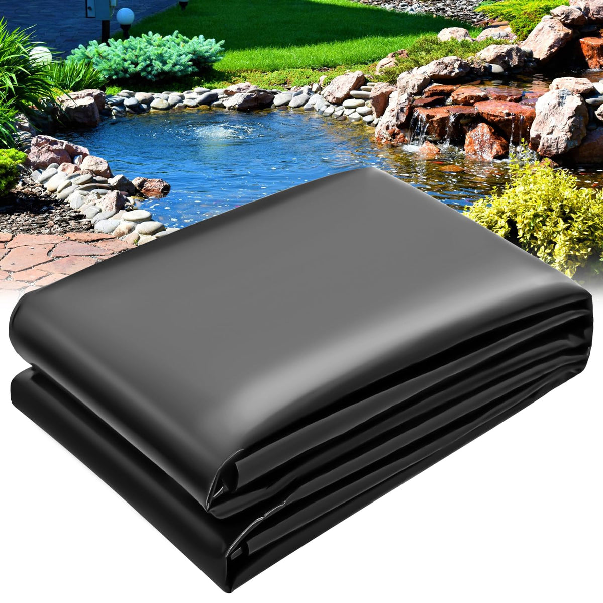 VANITURE Pond Liner 15x20 ft covers medium to large ponds for a durable waterproof barrier.