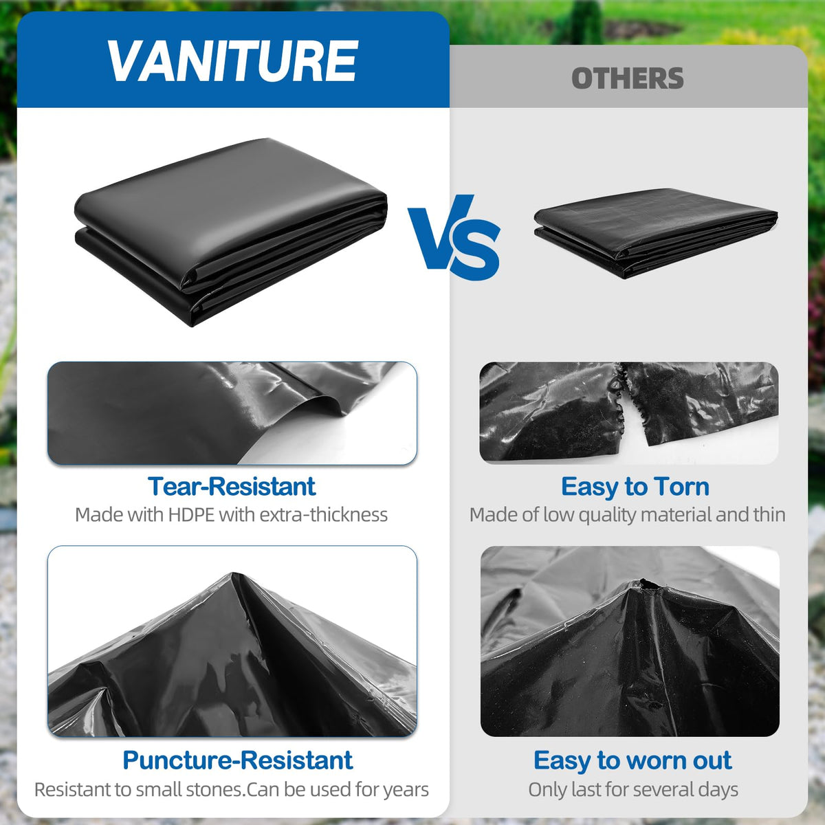 Vaniture pond liner puncture resistance protects koi ponds and water features