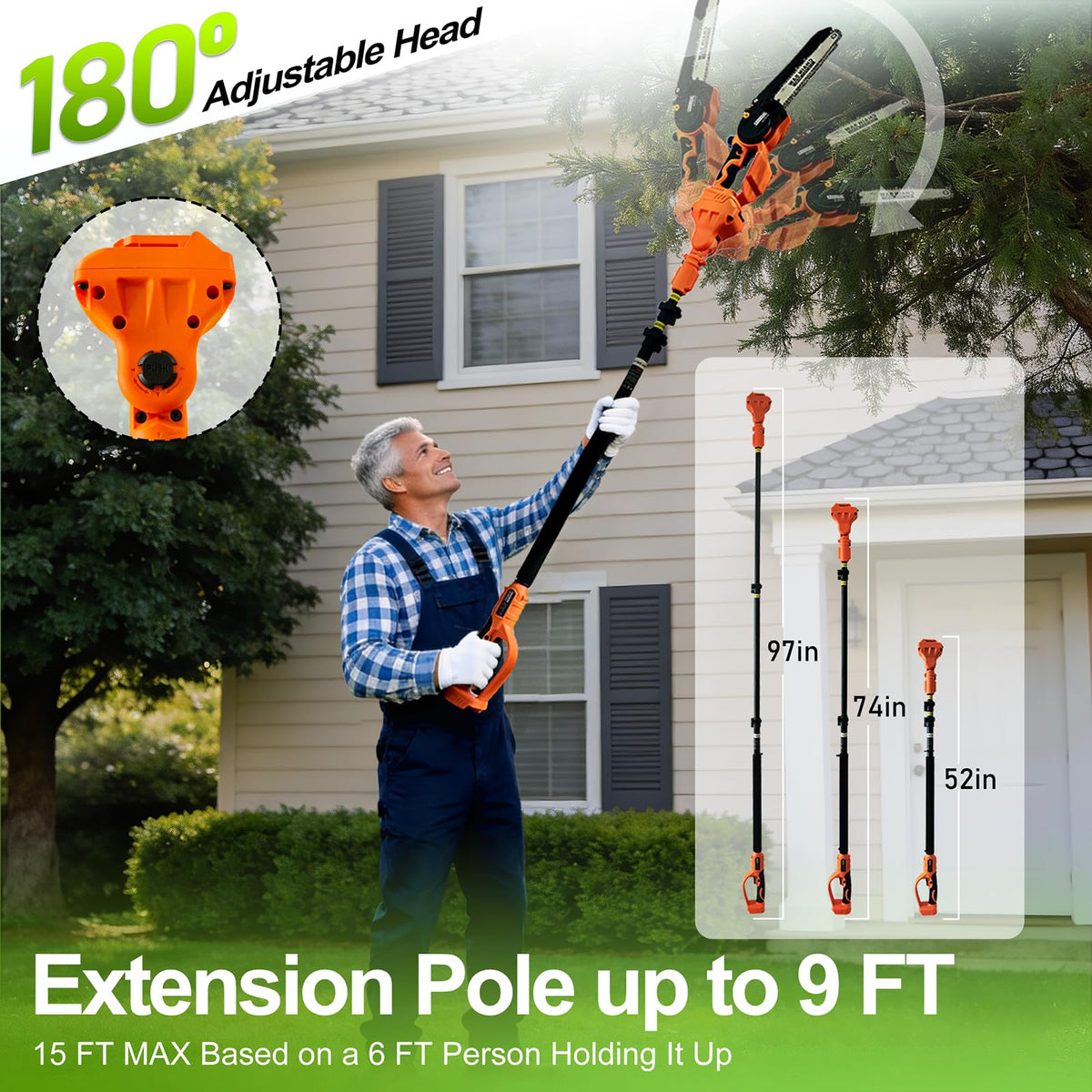 VANKERY 180 degree adjustable saw head for tough angles and tight spaces.