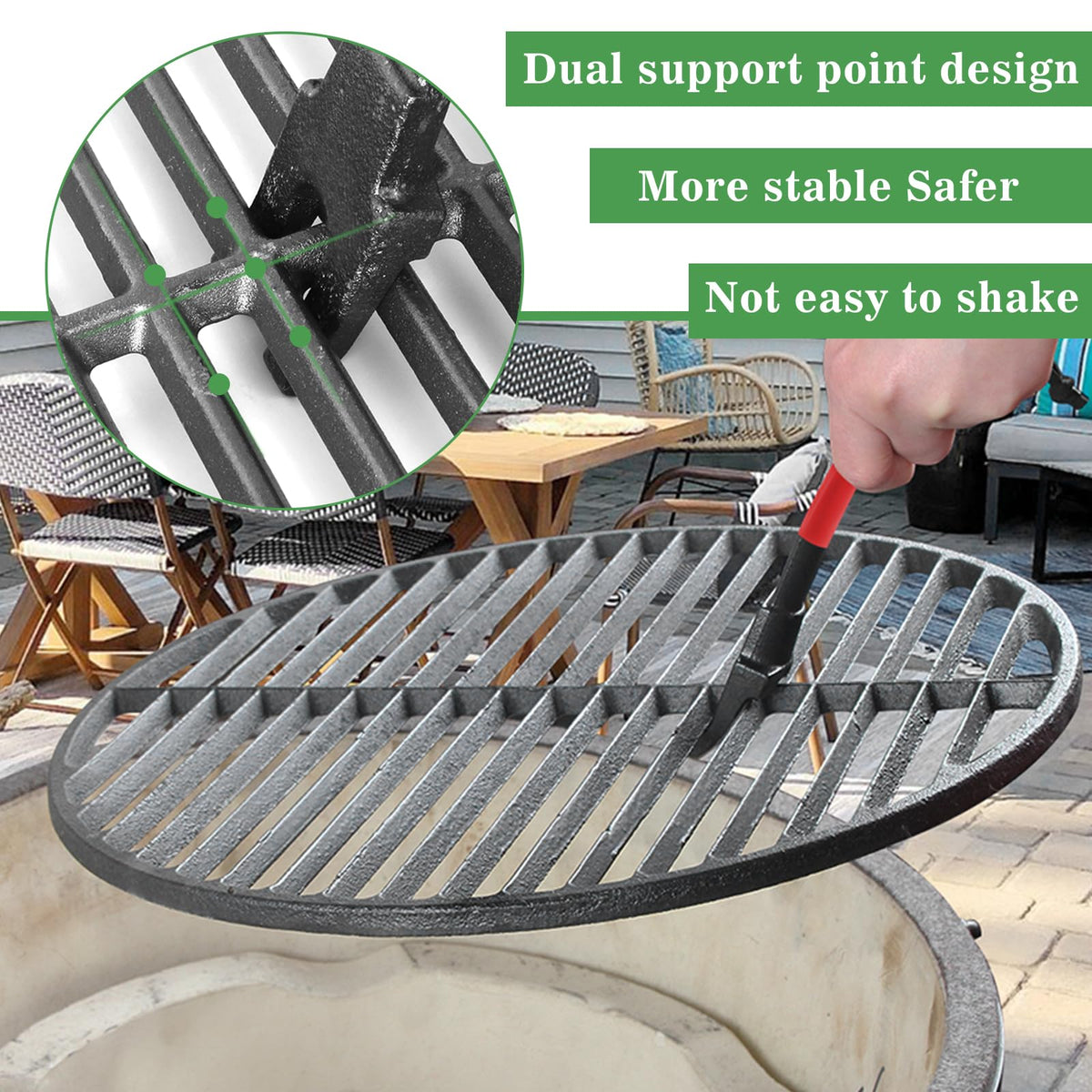 Vankey compatible with Big Green Egg and Kamado Joe grills for versatile lifting