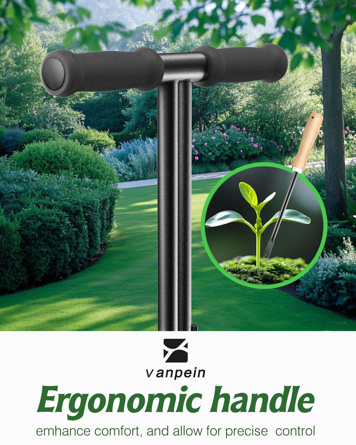 Vanpein lawn aerator includes cleaning tool for plug removal