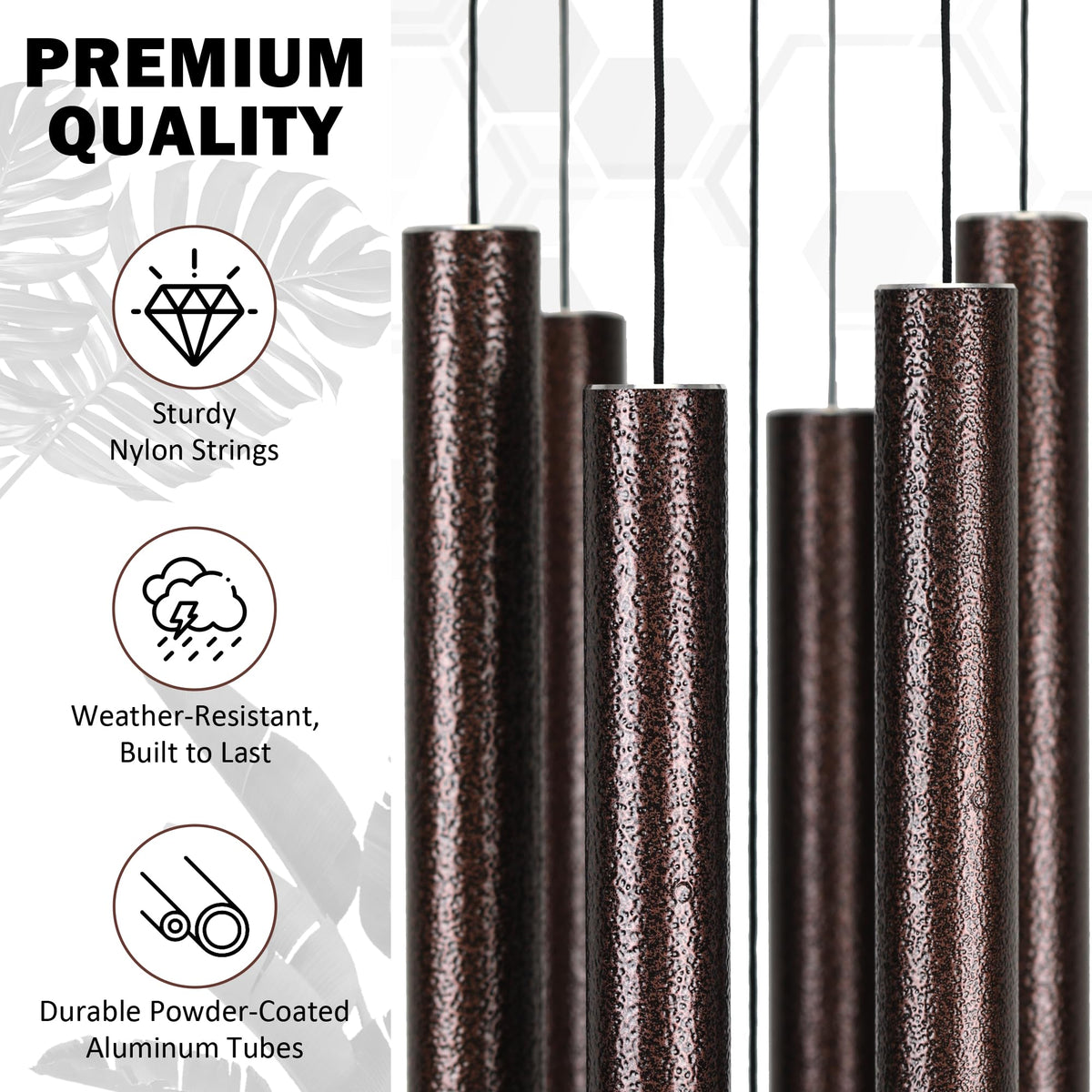 Vanquer glossy bronze veins wind chimes as elegant decor with calming sound.