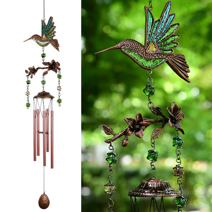 Vanquer 32 inch bronze hummingbird wind chimes for outdoor display and calming tones