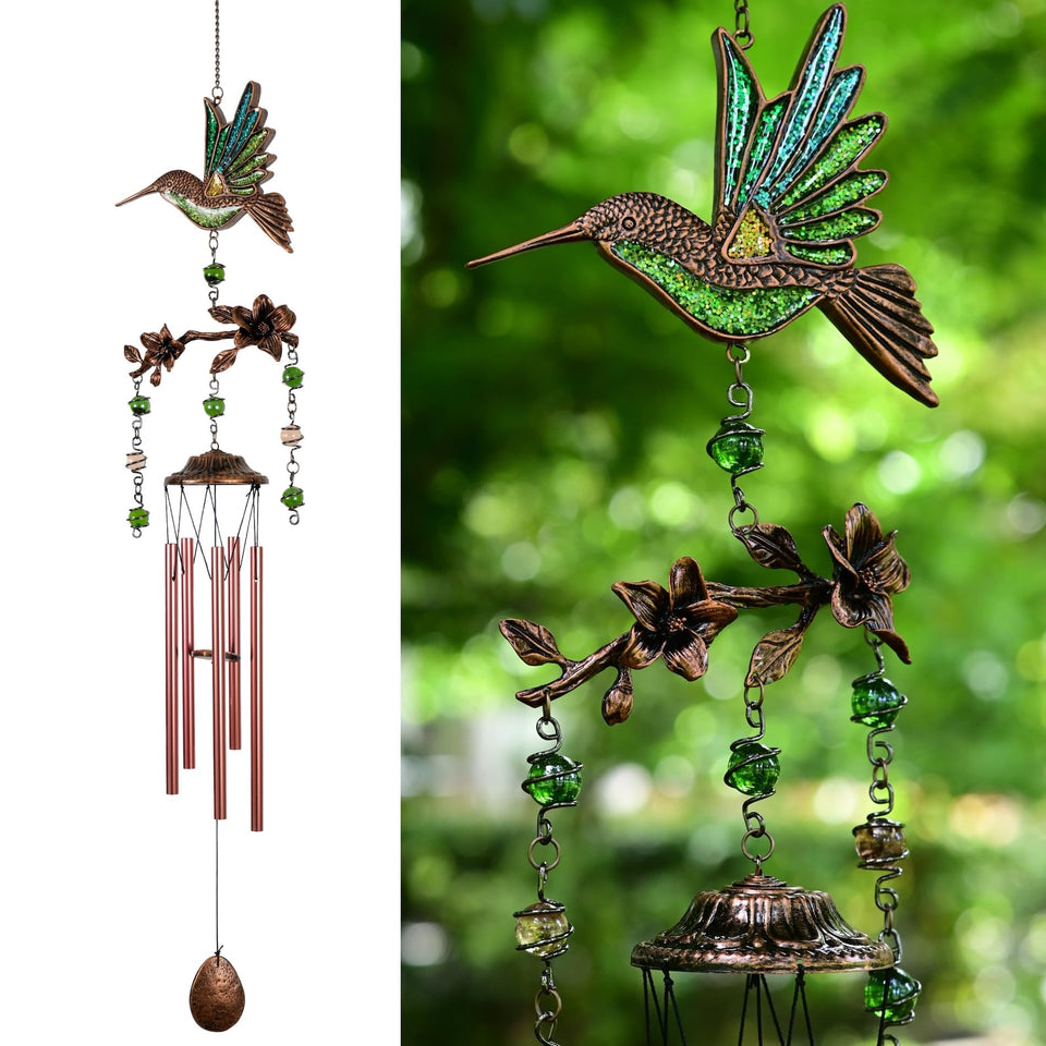 Vanquer 32 inch bronze hummingbird wind chimes for outdoor display and calming tones