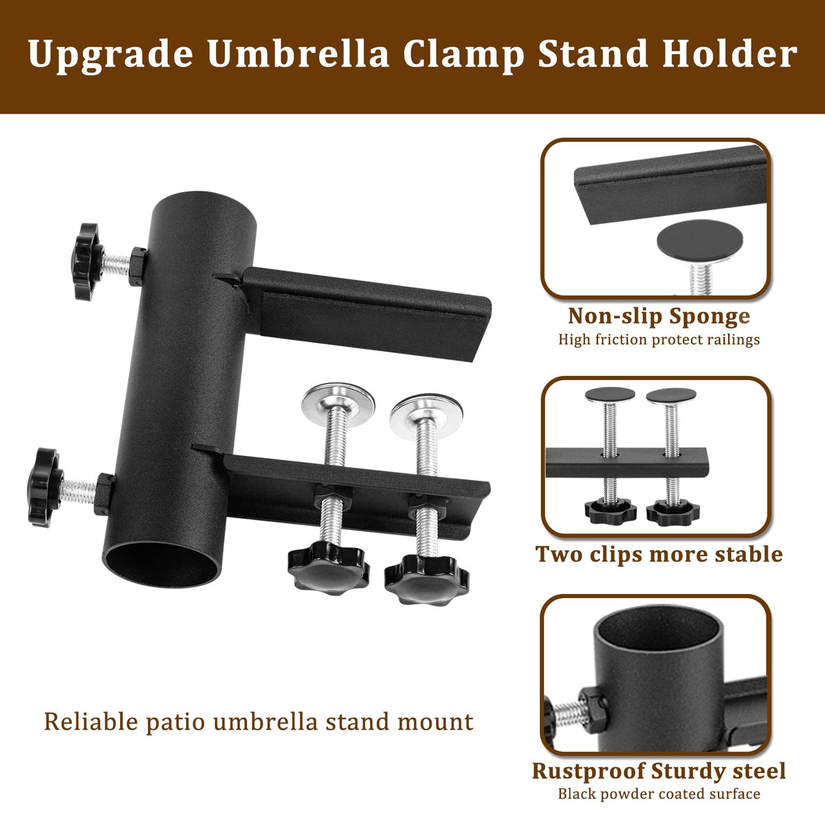 VANROUG adjustable umbrella clamp knobs securing height and tightness