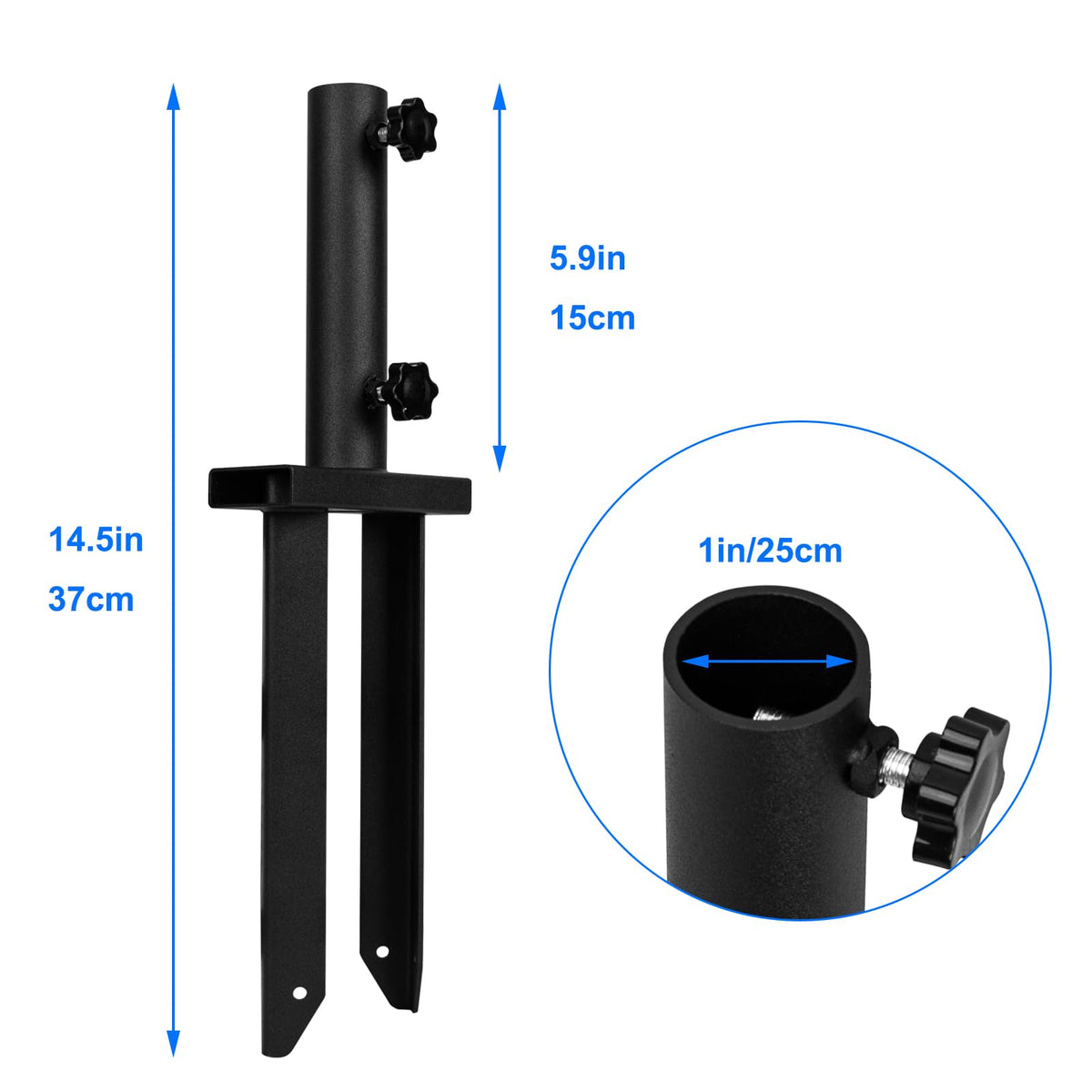VANROUG ground stake center fork stabilizes the pole in the ground
