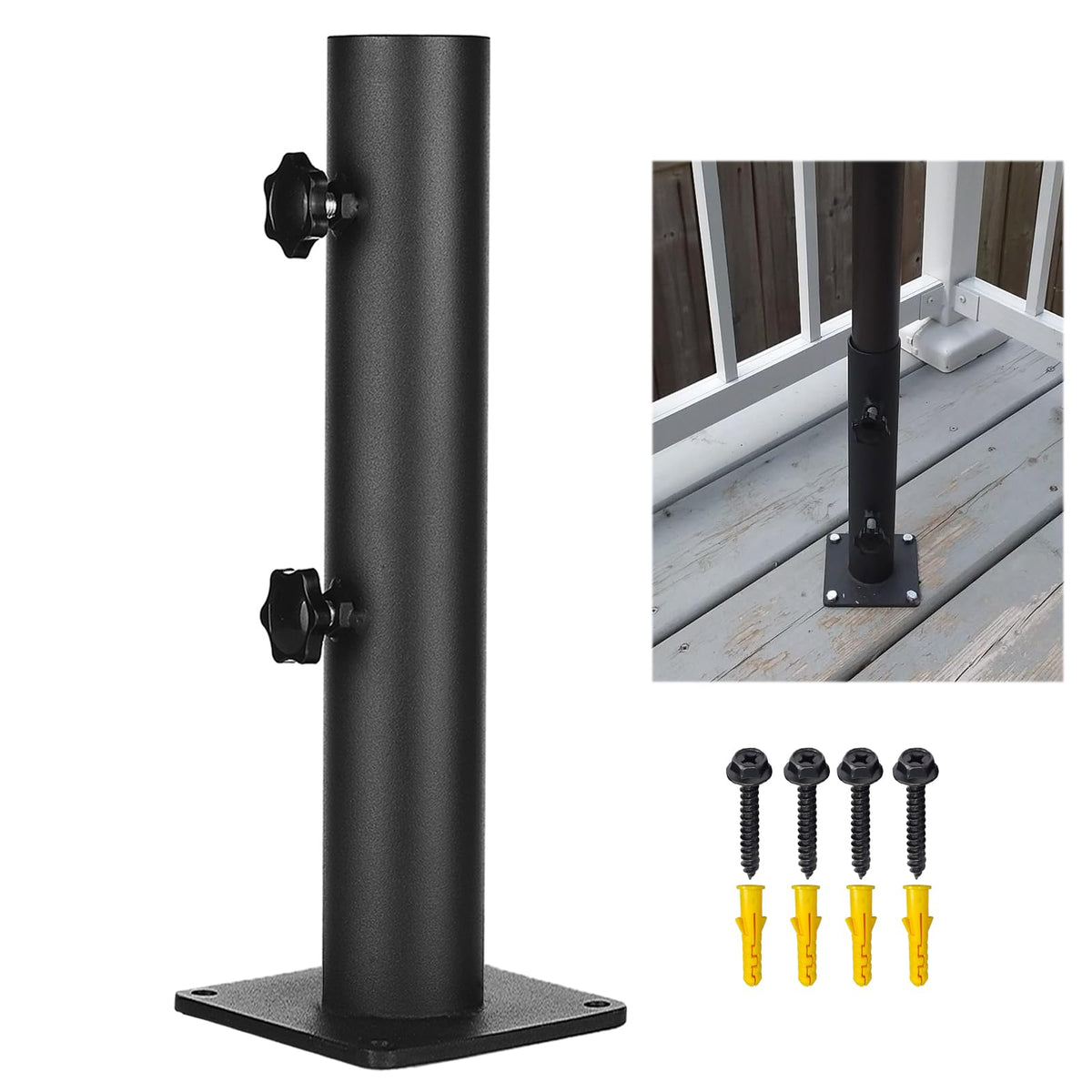 VANROUG heavy-duty umbrella base side view shows sturdy support for large outdoor umbrellas.