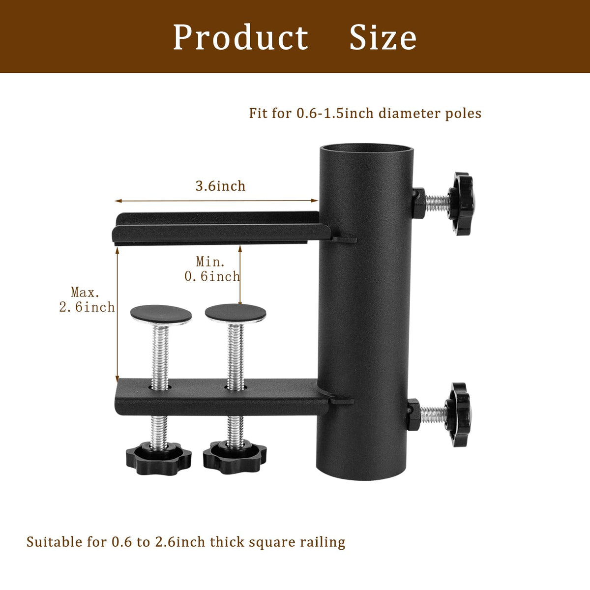 VANROUG umbrella stand holder attached to railing for quick shade setup