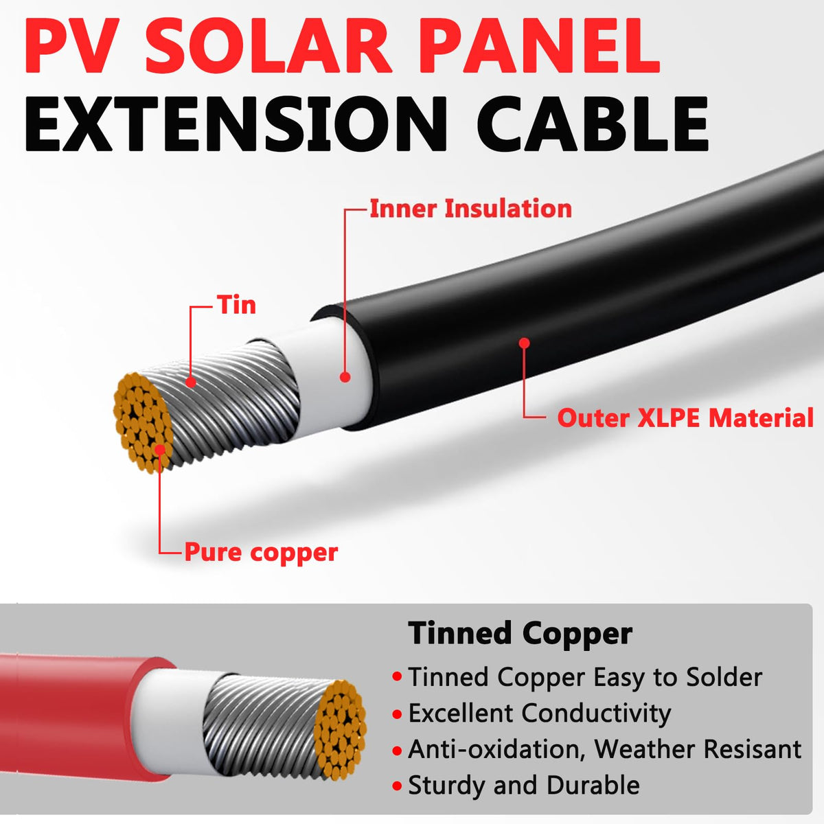 Vansdon 20ft black solar extension cable for outdoor charging