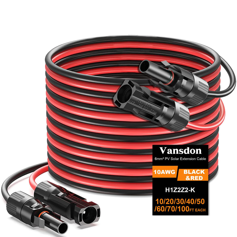 Vansdon red 2x10ft solar extension cable end connector for simple hookups