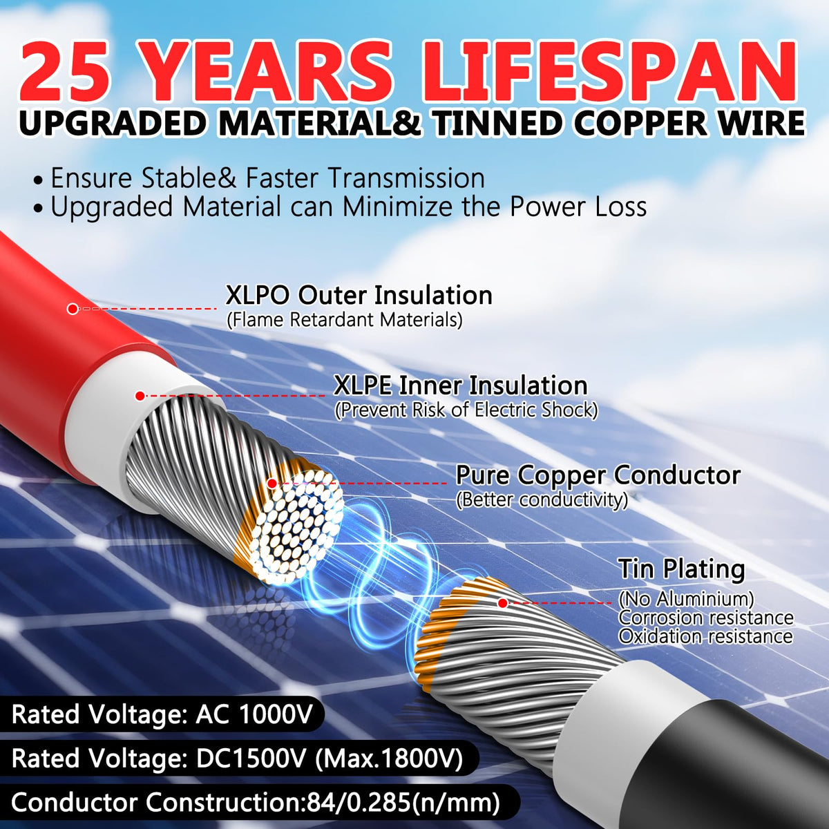 Vansdon 2x40ft black solar extension cable for outdoor endurance