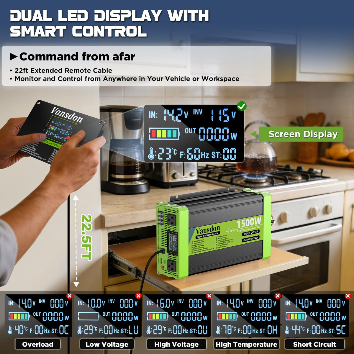 Vansdon 3000W dual cooling system keeps operation stable under heavy loads.