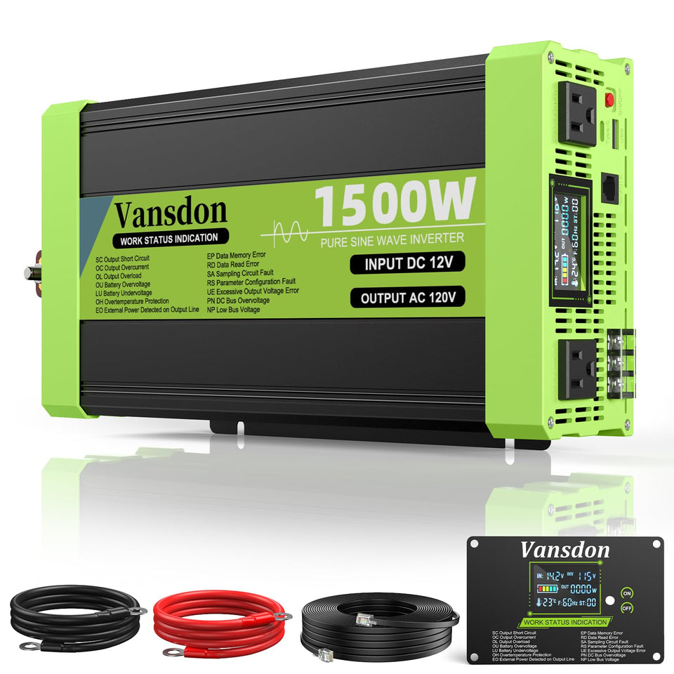Vansdon 3000W pure sine inverter front view showing rugged RV power ready design.