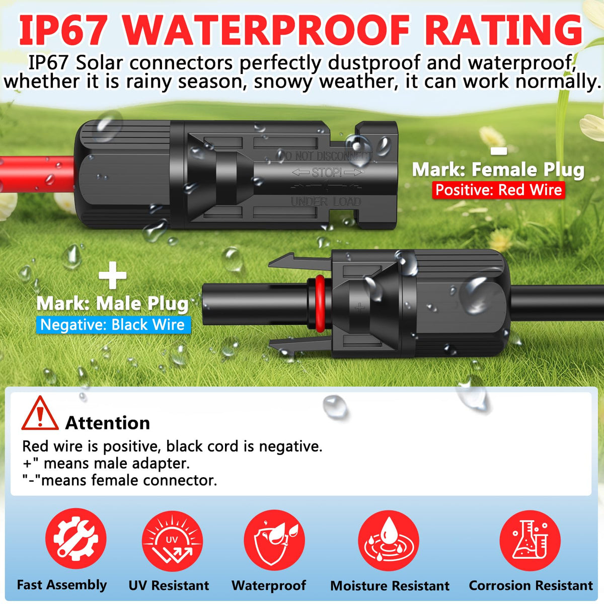 Vansdon IP67 waterproof solar extension cable withstands outdoor exposure