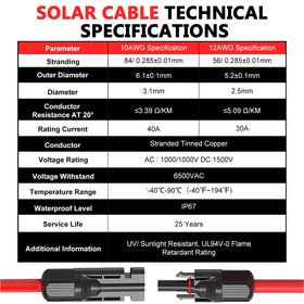 Vansdon PPO insulated solar extension cable designed for extreme weather.