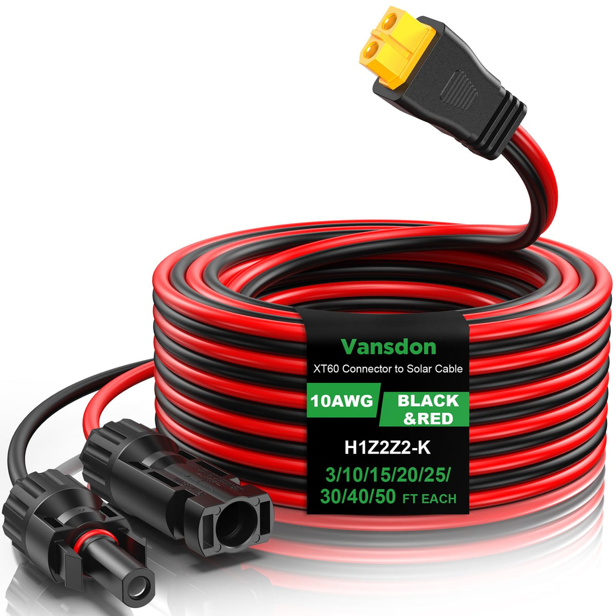 Vansdon XT60 solar cable connectors enabling quick, reliable panel connections