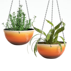Vanslogreen 12-inch glazed orange hanging planter with durable chain for indoor and outdoor use.