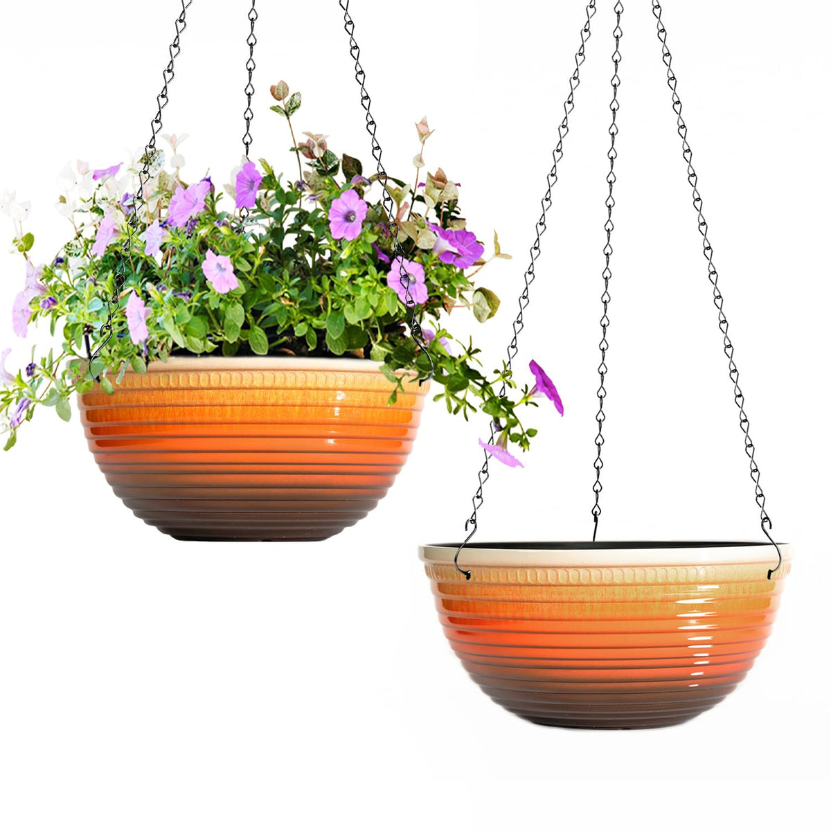 Vanslogreen 2-pack glazed orange 10-inch hanging planters for stylish indoor and outdoor decor.