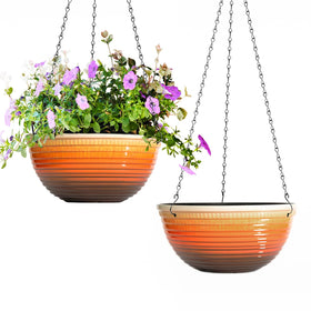 Vanslogreen 2-pack glazed orange 10-inch hanging planters for stylish indoor and outdoor decor.