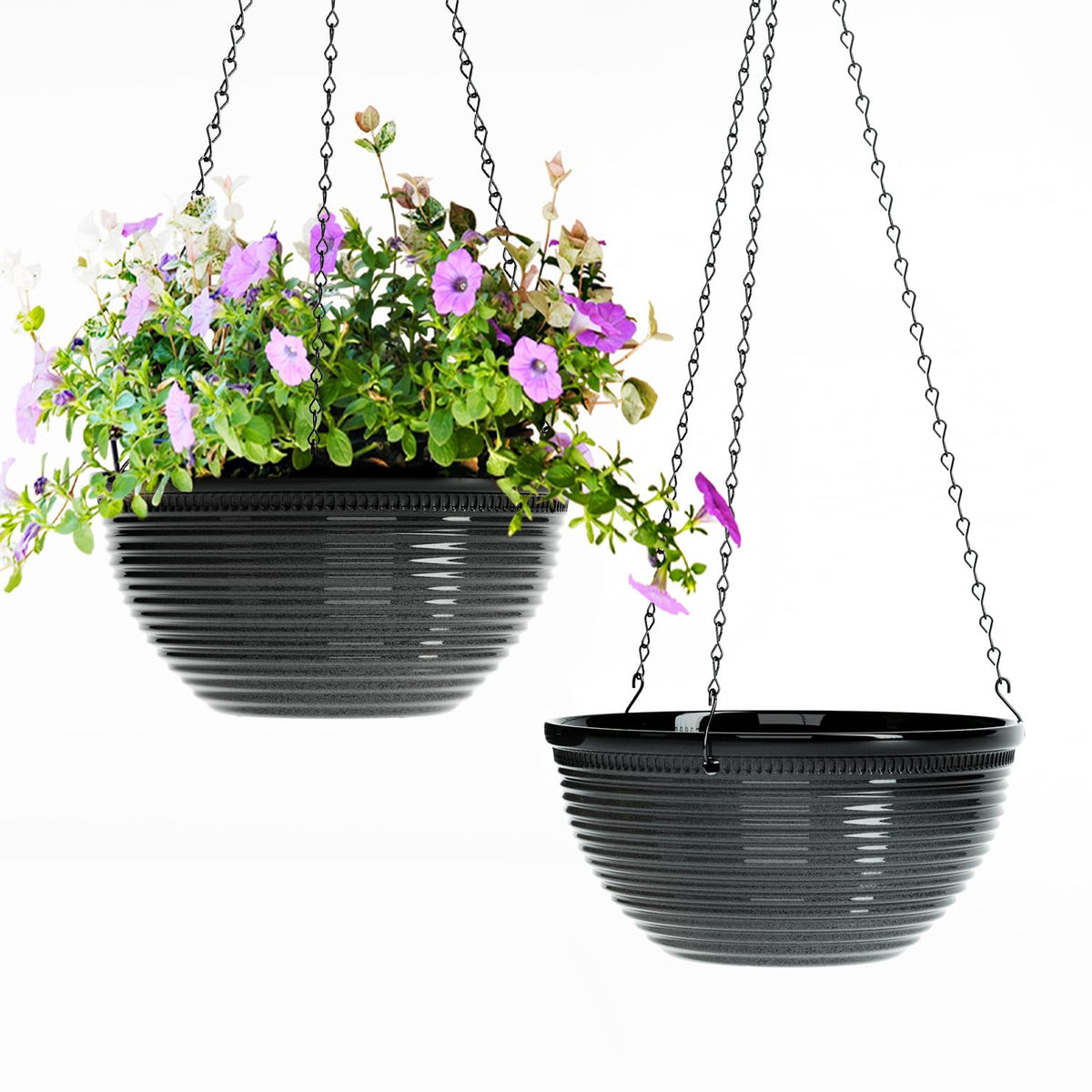 Vanslogreen 2-pack hanging planters in black glaze for indoor and outdoor greenery.