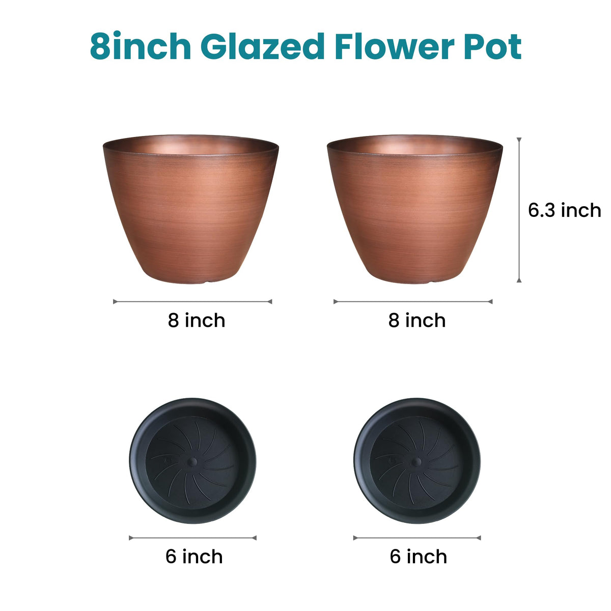 Vanslogreen brushed copper 8-inch pot with saucer protects surfaces