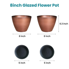 Vanslogreen brushed copper 8-inch pot with saucer protects surfaces