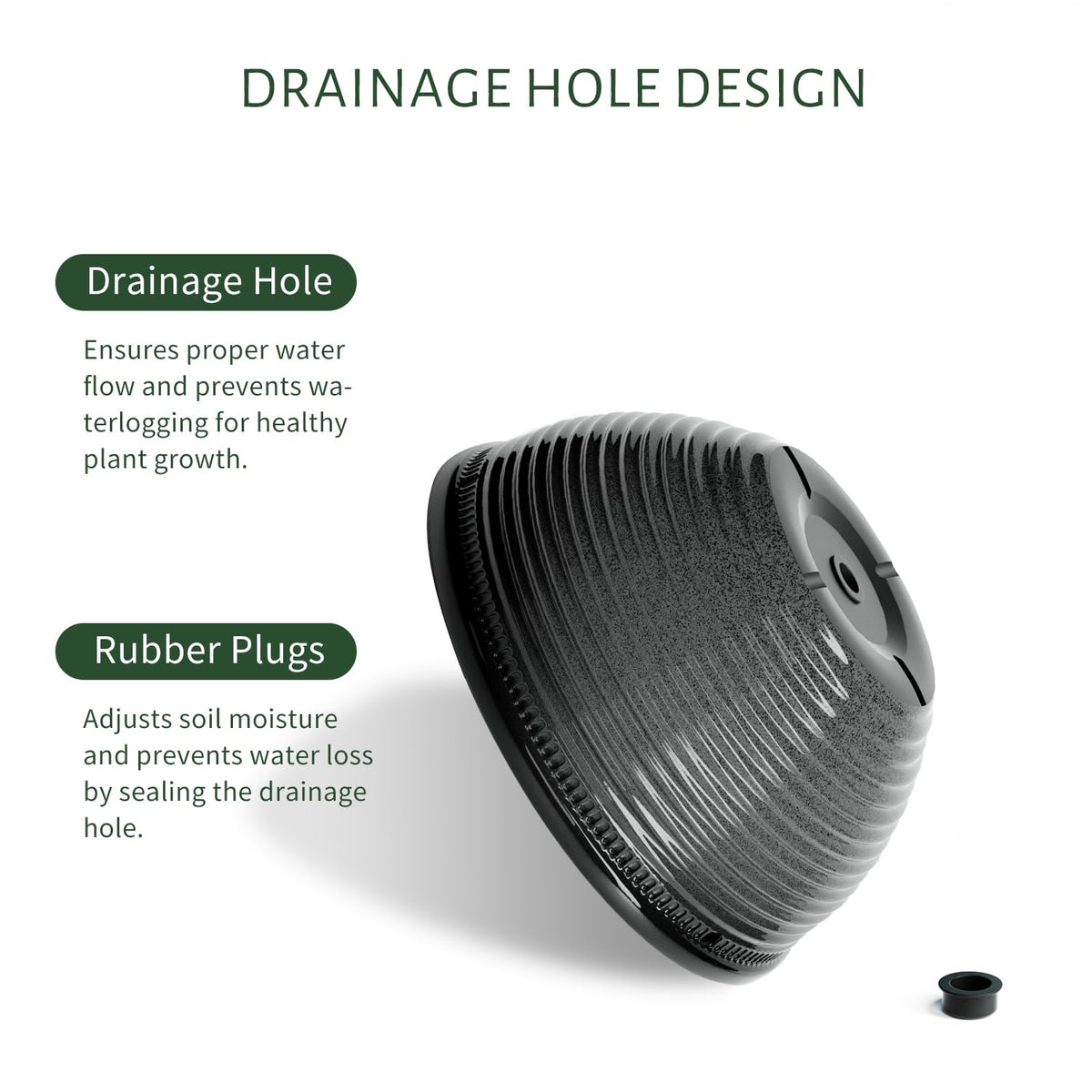 Vanslogreen planter with drainage holes and plugs for drainage control.