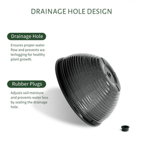 Vanslogreen planter with drainage holes and plugs for drainage control.