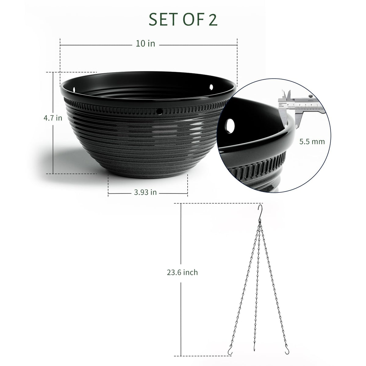 Vanslogreen glazed finish hanging planter for a modern look in any space.