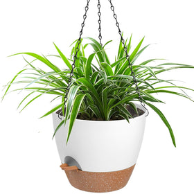 Vanslogreen hanging planter with self-watering system maintains soil moisture.