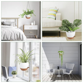 Vanslogreen white 12-inch hanging planter adds modern decor.