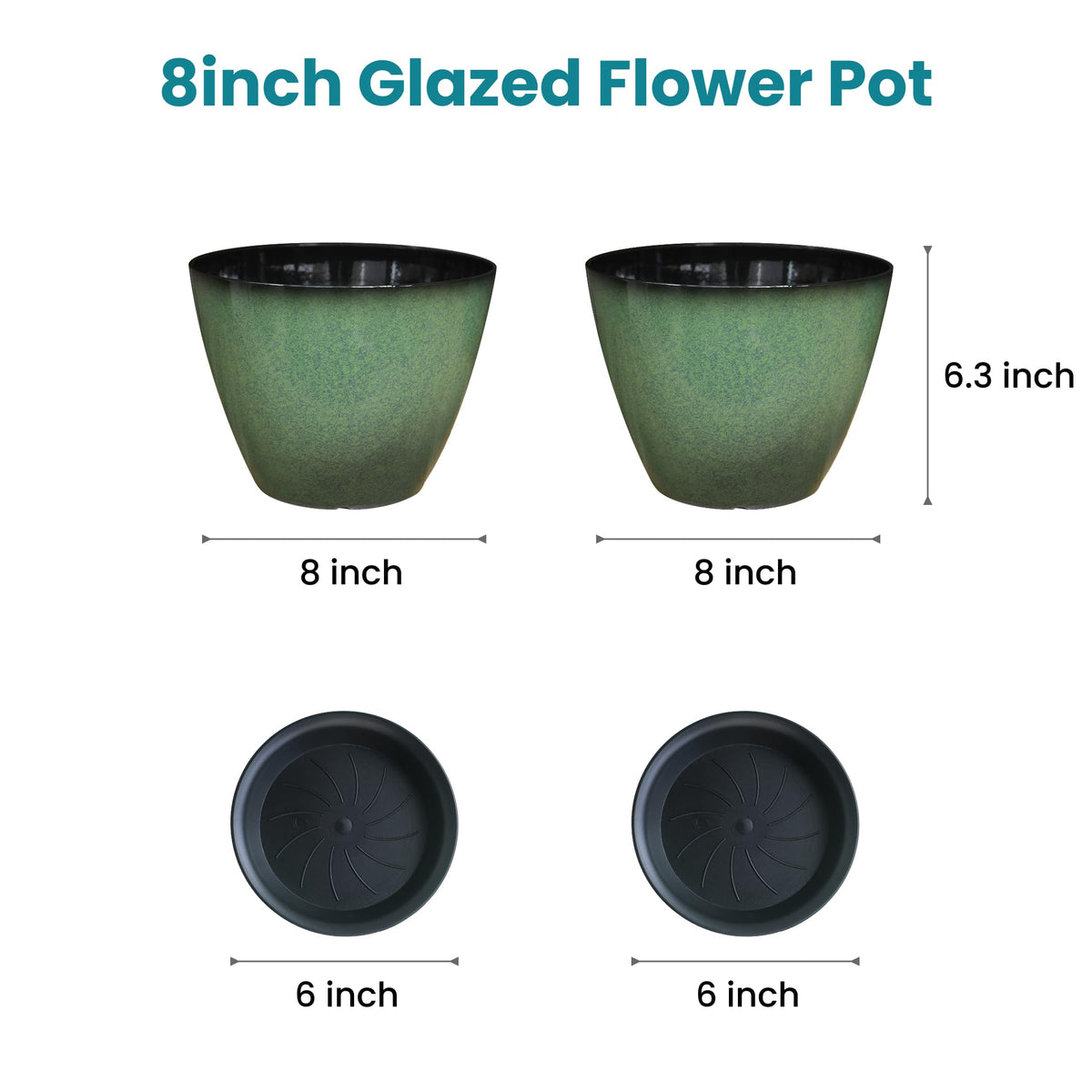 Vanslogreen 8-inch pot featuring drainage hole and saucer for moisture control.