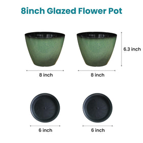 Vanslogreen 8-inch pot featuring drainage hole and saucer for moisture control.