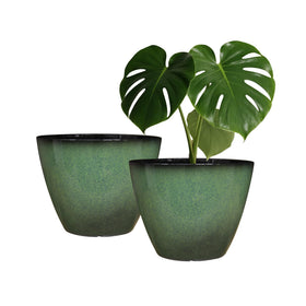 Vanslogreen 8-inch glazed pot for indoor-outdoor display with ceramic-like shine.