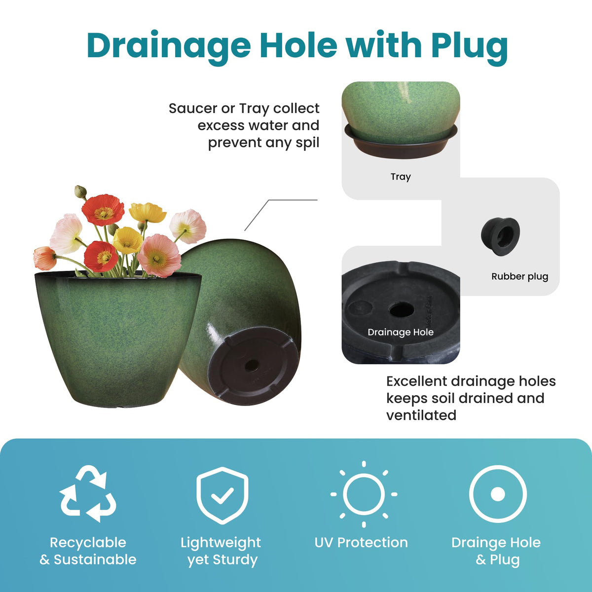 Vanslogreen plastic glazed pot is lightweight yet durable for year-round use.