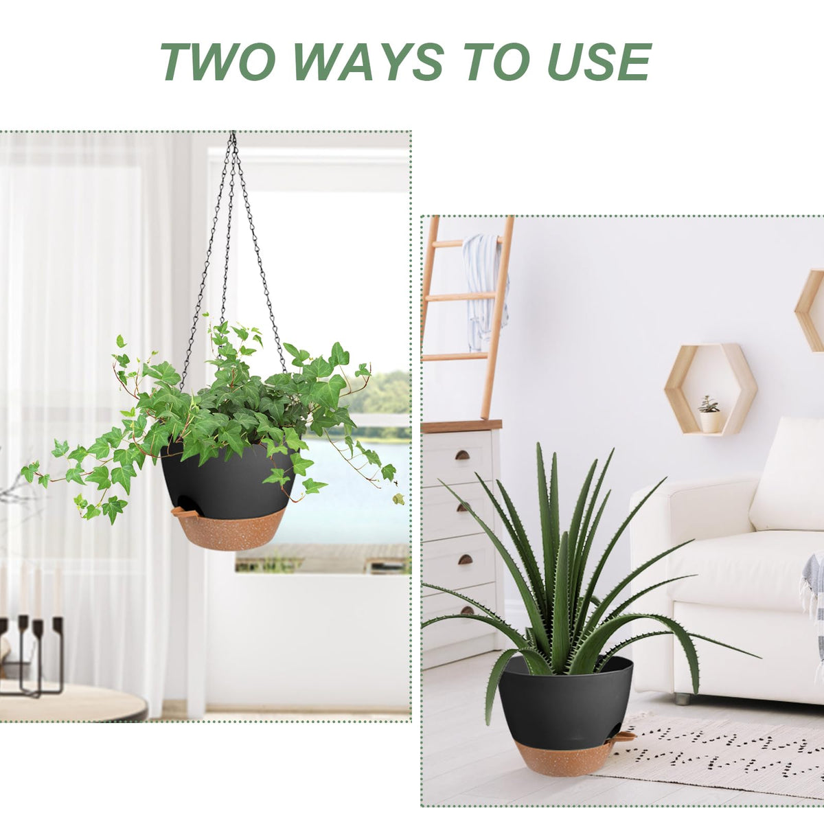 Vanslogreen rust-resistant hooks provide secure mounting for elevated planters.