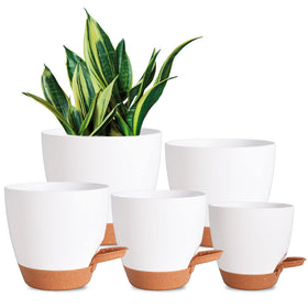 Vanslogreen self-watering pot 7-inch white with built-in reservoir for steady moisture