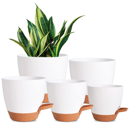 Vanslogreen self-watering pot 7-inch white with built-in reservoir for steady moisture