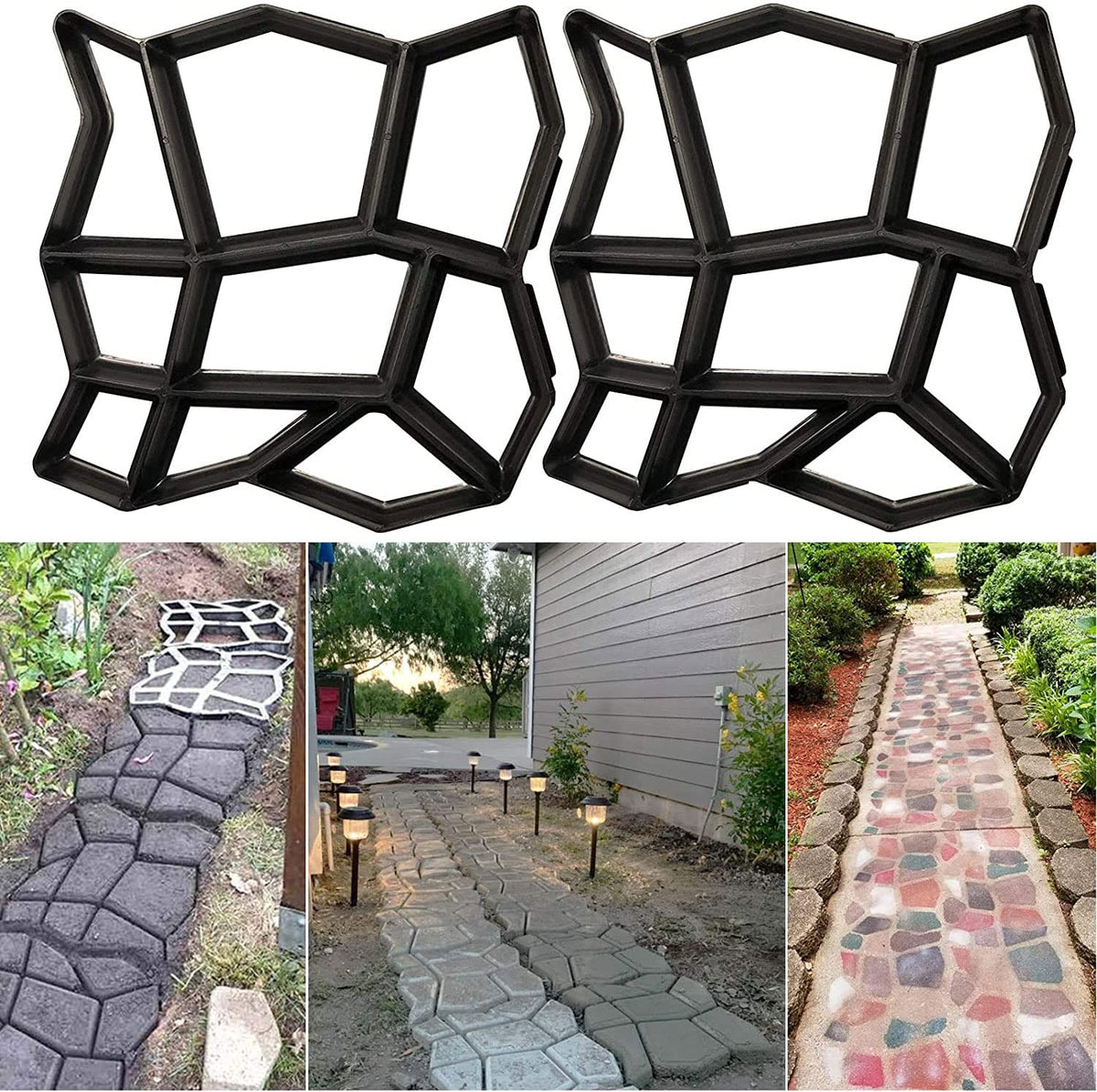 VanSmaGo concrete molds 2-pack setup for easy DIY walkways in patio and garden.