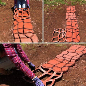 VanSmaGo stone mold blocks assemble into a rustic walkway