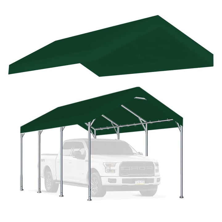 Vanteriam 10x20 carport top cover in green protects vehicles from sun and rain