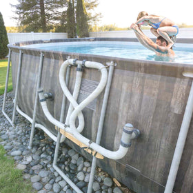 Varesee t-joint hose assembly side view demonstrates versatile pool fit