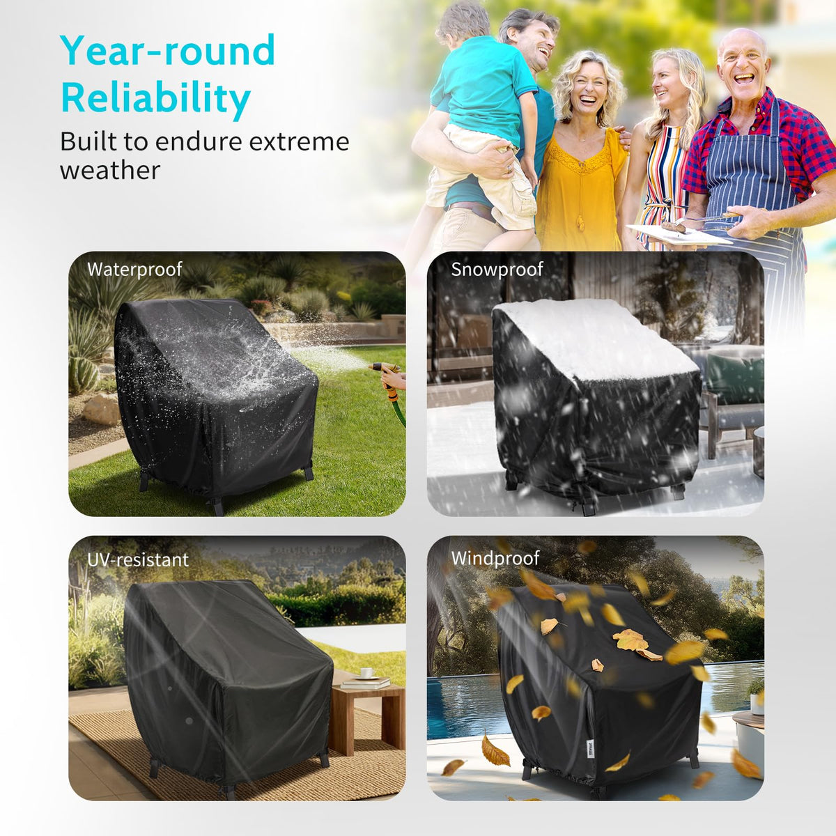 VarietyFACE waterproof patio chair cover back view demonstrates full coverage and weather protection.