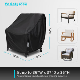 VarietyFACE waterproof patio chair cover side view shows snug windproof fit for outdoor chairs.