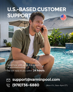 VARMINPOOL 30000 BTU outdoor heat pump unit highlighting durable outdoor build.
