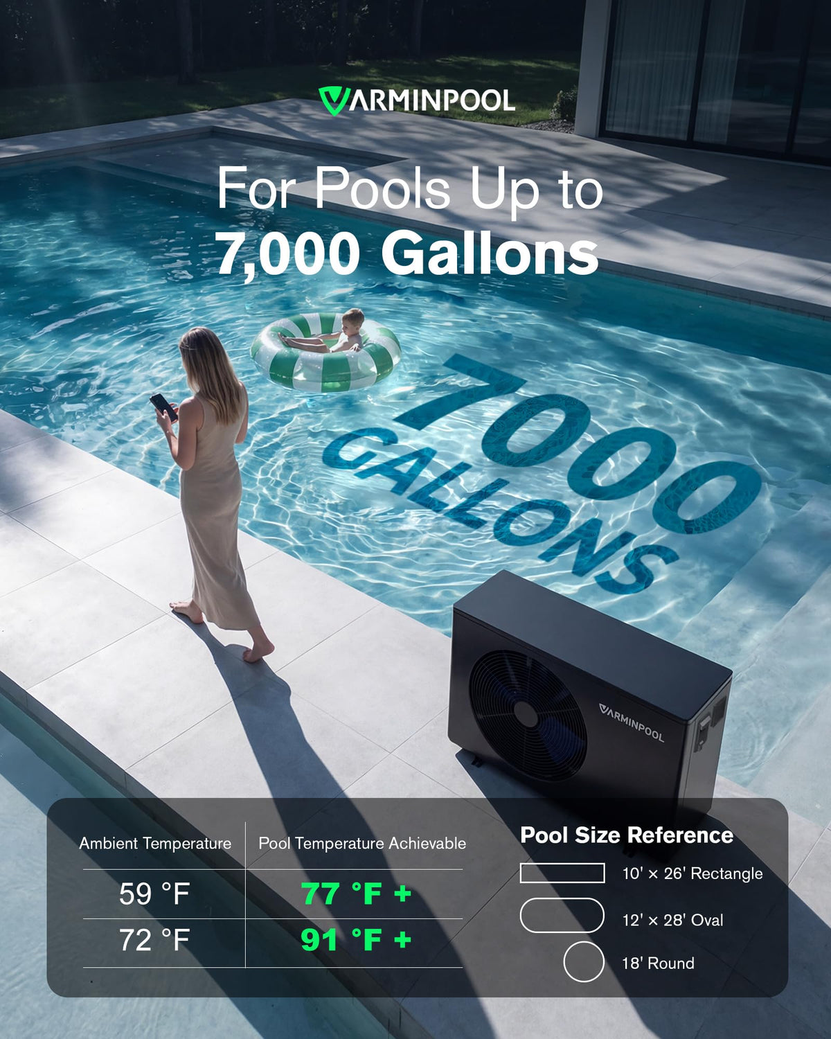 VARMINPOOL titanium heat exchanger suitable for saltwater pools and long-term use.