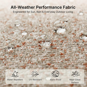 Varmoza outdoor lumbar pillow shows water-resistant fabric suitable for rain-ready patio.