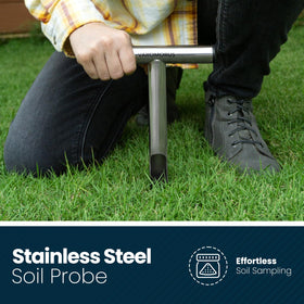 Varomorus core tip showing 3/4-inch by 8-inch depth for consistent soil cores.